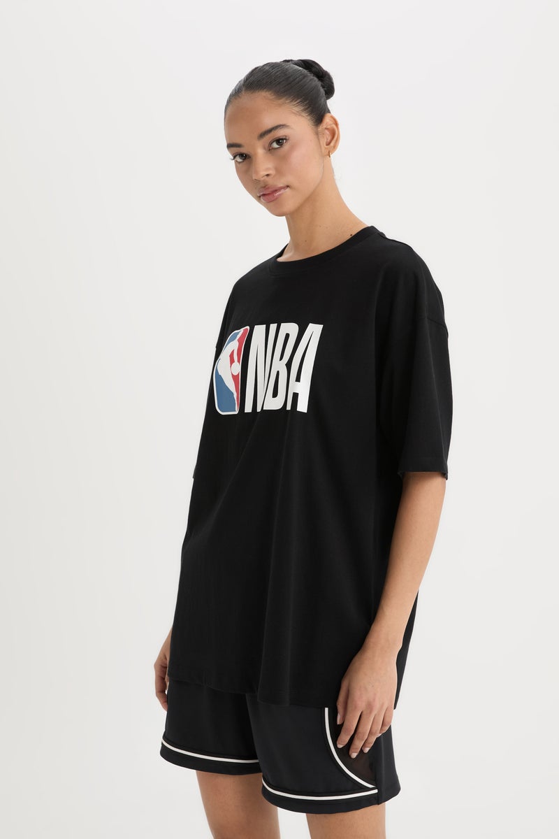 DeFacto Black Woman DeFactoFit NBA Wordmark Boxy Fit Short Sleeve T-Shirt Casual - Image 3